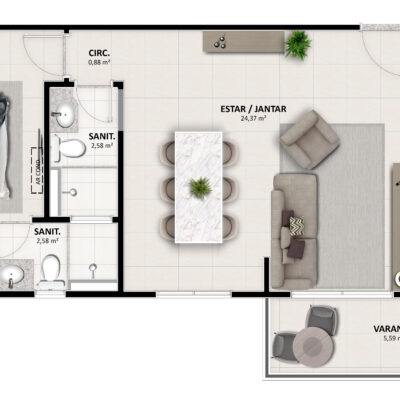 JOTANUNES - LA VIE RESIDENCE - PLANTA 1 QUARTO E SALA AMPLIADA