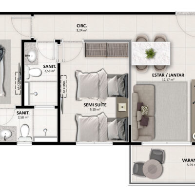 JOTANUNES - LA VIE RESIDENCE - PLANTA 2 QUARTOS