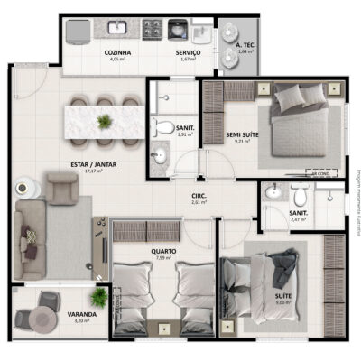 JOTANUNES - LA VIE RESIDENCE - PLANTA 3 QUARTOS